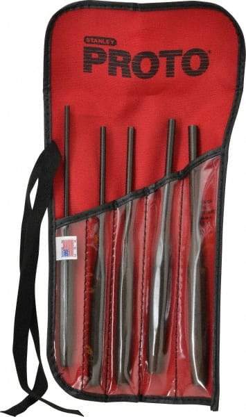 Proto - 5 Piece, 5/32 to 5/16", Pin Punch Set - Hex Shank, Steel, Comes in Tool Roll - Exact Tool & Supply