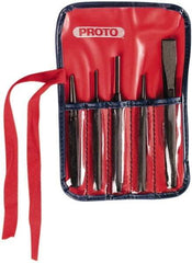 Proto - 5 Piece Punch & Chisel Set - 5/8" Chisel, 1/8 to 3/8" Punch, Hex Shank - Exact Tool & Supply