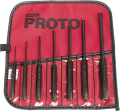 Proto - 7 Piece, 1/16 to 1/4", Pin Punch Set - Hex Shank, Steel, Comes in Tool Roll - Exact Tool & Supply