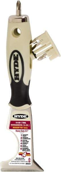 Hyde Tools - 2-1/2" Wide Chisel Edge Blade Stainless Steel 10-In-1 Tool - Stiff, Soft Grip Polypropylene Handle, 8-1/4" OAL - Exact Tool & Supply