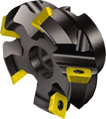 Sandvik Coromant - 100mm Cut Diam, 32mm Arbor Hole, 6mm Max Depth of Cut, 45° Indexable Chamfer & Angle Face Mill - 10 Inserts, R245-12T3.. Insert, Right Hand Cut, Series CoroMill 245 - Exact Tool & Supply