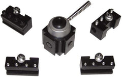 Phase II - Series Hobby Tool Post Holder & Set for 5 to 8" Lathe Swing - 5 Piece, Includes (2) Style 1 Turning Tool Holder, (1) Style 4 Boring Bar Holder, (1) Style 7 Cutoff Holder, (1) Tool Post - Exact Tool & Supply