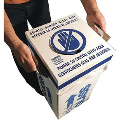 Dynalon Labware - 14 Gal White Rectangle Recycling Container - Cardboard with Plastic Liner, Blue Safety Graphic, Lid Included - Exact Tool & Supply
