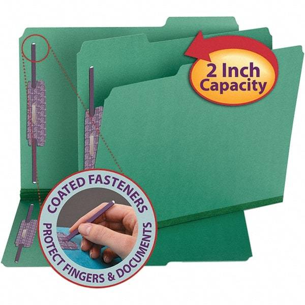 SMEAD - 11-3/4 x 9-1/2", Letter Size, Green, File Folders with Top Tab - 23 Point Stock, Assorted Tab Cut Location - Exact Tool & Supply