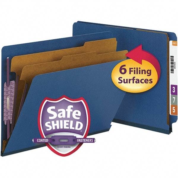 SMEAD - 12-1/4 x 9-1/2", Letter Size, Dark Blue, Classification Folders with End Tab Fastener - 23 Point Stock, Straight Tab Cut Location - Exact Tool & Supply