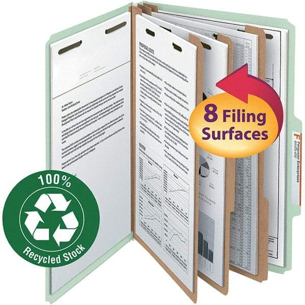 SMEAD - 14-5/8 x 9-1/2", Legal, Gray/Green, Classification Folders with Top Tab Fastener - 25 Point Stock, Right of Center Tab Cut Location - Exact Tool & Supply