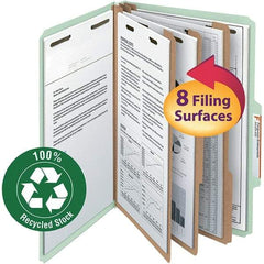 SMEAD - 14-5/8 x 9-1/2", Legal, Gray/Green, Classification Folders with Top Tab Fastener - 25 Point Stock, Right of Center Tab Cut Location - Exact Tool & Supply