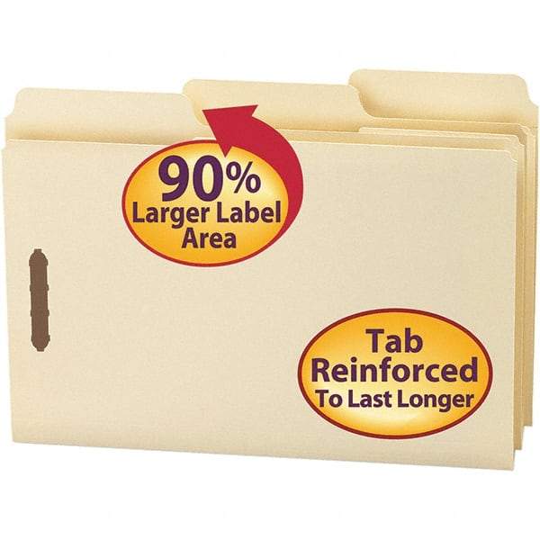 SMEAD - 14-5-8 x 9-15/16", Legal, Manila, File Folders with Top Tab - 11 Point Stock, Assorted Tab Cut Location - Exact Tool & Supply