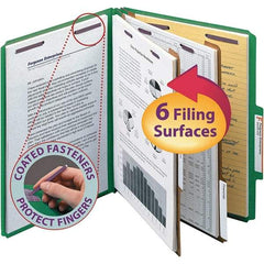SMEAD - 11-5/8 x 9-1/2", Letter Size, Green, Classification Folders with Top Tab Fastener - 23 Point Stock, Right of Center Tab Cut Location - Exact Tool & Supply