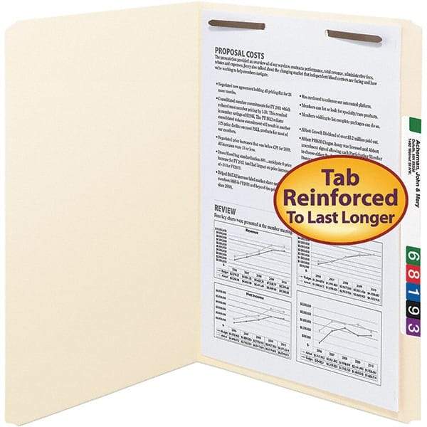 SMEAD - 14-5/8 x 9-1/2", Legal, Manila, File Folders with Top Tab - 11 Point Stock, Straight Tab Cut Location - Exact Tool & Supply