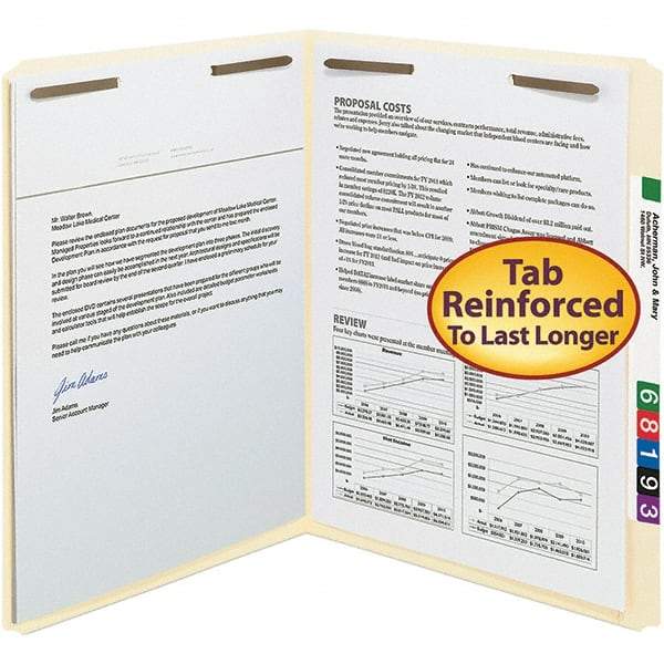 SMEAD - 11-5/8 x 9-1/2", Letter Size, Manila, File Folders with Top Tab - 11 Point Stock, Straight Tab Cut Location - Exact Tool & Supply