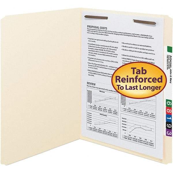 SMEAD - 11-5/8 x 9-1/2", Letter Size, Manila, File Folders with Top Tab - 11 Point Stock, Straight Tab Cut Location - Exact Tool & Supply