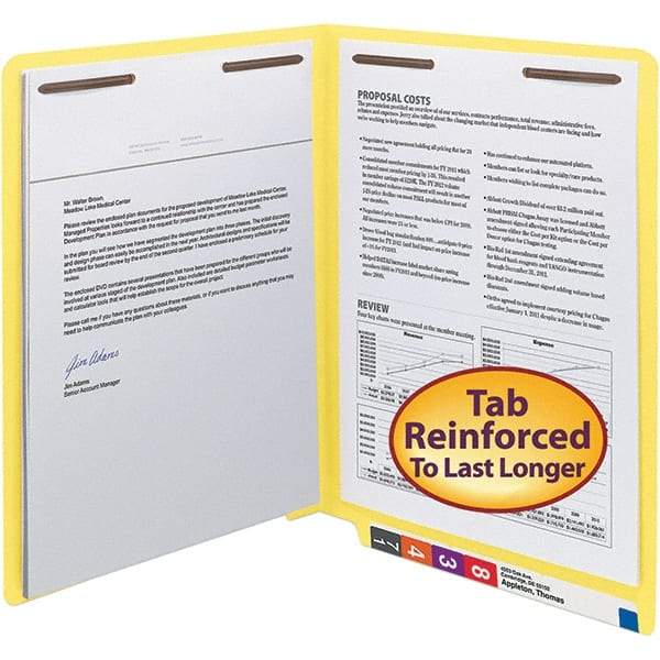 SMEAD - 12-1/4 x 9-1/2", Letter Size, Yellow, File Folders with End Tab - 11 Point Stock, Straight Tab Cut Location - Exact Tool & Supply