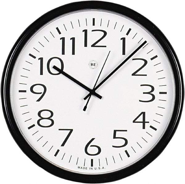 UNIVERSAL - 12 Inch Diameter, White Face, Dial Wall Clock - Analog Display, Black Case, Runs on AA Battery - Exact Tool & Supply