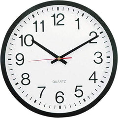 UNIVERSAL - 11-1/2 Inch Diameter, White Face, Dial Wall Clock - Analog Display, Black Case, Runs on AA Battery - Exact Tool & Supply