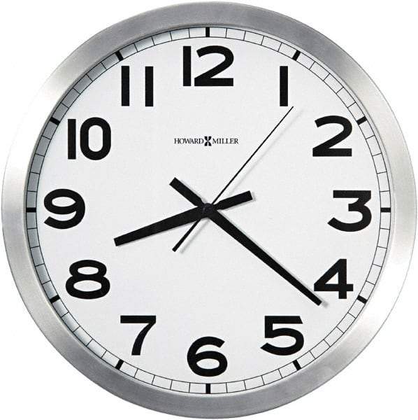 Howard Miller - 14 Inch Diameter, White Face, Dial Wall Clock - Analog Display, Silver Case, Runs on AA Battery - Exact Tool & Supply