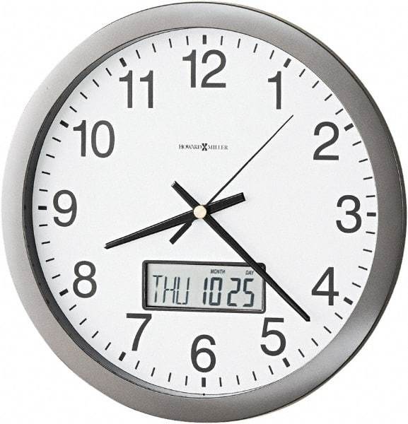 Howard Miller - 12 Inch Diameter, White Face, Dial Wall Clock - Analog Display, Gray Case, Runs on AA Battery - Exact Tool & Supply