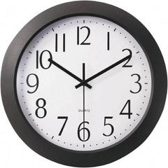Universal One - 9-1/2 Inch Diameter, White Face, Dial Wall Clock - Analog Display, Black Case, Runs on AA Battery - Exact Tool & Supply