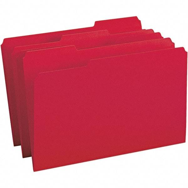 SMEAD - 14-5/8 x 9-1/2", Legal, Red, File Folders with Top Tab - 11 Point Stock, Assorted Tab Cut Location - Exact Tool & Supply