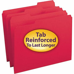 SMEAD - 11-5/8 x 9-1/2", Letter Size, Red, File Folders with Top Tab - 11 Point Stock, Assorted Tab Cut Location - Exact Tool & Supply