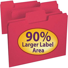 SMEAD - 11-5/8 x 9-1/2", Letter Size, Red, File Folders with Top Tab - 11 Point Stock, Assorted Tab Cut Location - Exact Tool & Supply