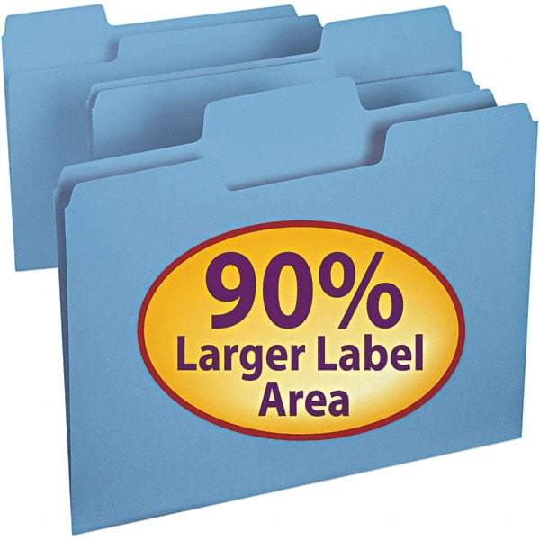 SMEAD - 11-5/8 x 9-1/2", Letter Size, Blue, File Folders with Top Tab - 11 Point Stock, Assorted Tab Cut Location - Exact Tool & Supply