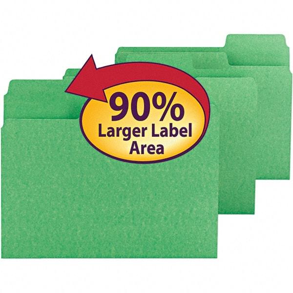 SMEAD - 11-5/8 x 9-1/2", Letter Size, Green, File Folders with Top Tab - 11 Point Stock, Assorted Tab Cut Location - Exact Tool & Supply