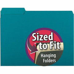 SMEAD - 11-5/8 x 9-3/16", Letter Size, Teal, File Folders with Top Tab - 11 Point Stock, Assorted Tab Cut Location - Exact Tool & Supply