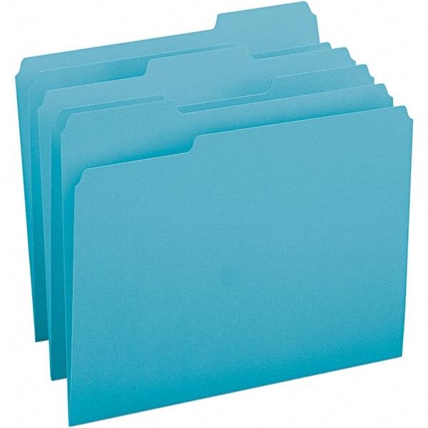 SMEAD - 11-5/8 x 9-1/2", Letter Size, Teal, File Folders with Top Tab - 11 Point Stock, Assorted Tab Cut Location - Exact Tool & Supply