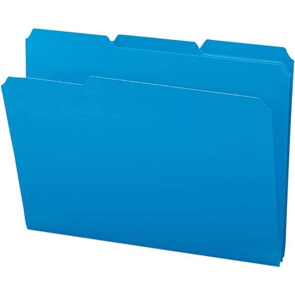 SMEAD - 11-5/8 x 9-1/2", Letter Size, Blue, File Folders with Top Tab - Assorted Tab Cut Location - Exact Tool & Supply