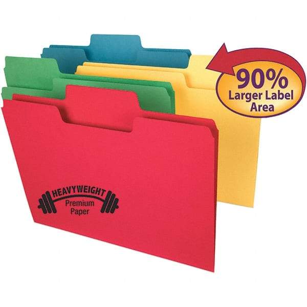 SMEAD - 11-5/8 x 9-1/2", Letter Size, Assorted Colors, File Folders with Top Tab - 14 Point Stock, Assorted Tab Cut Location - Exact Tool & Supply