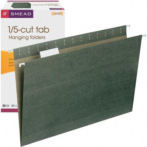 SMEAD - 14-5/8 x 9-1/2", Legal, Standard Green, Hanging File Folder - 11 Point Stock, 1/5 Tab Cut Location - Exact Tool & Supply