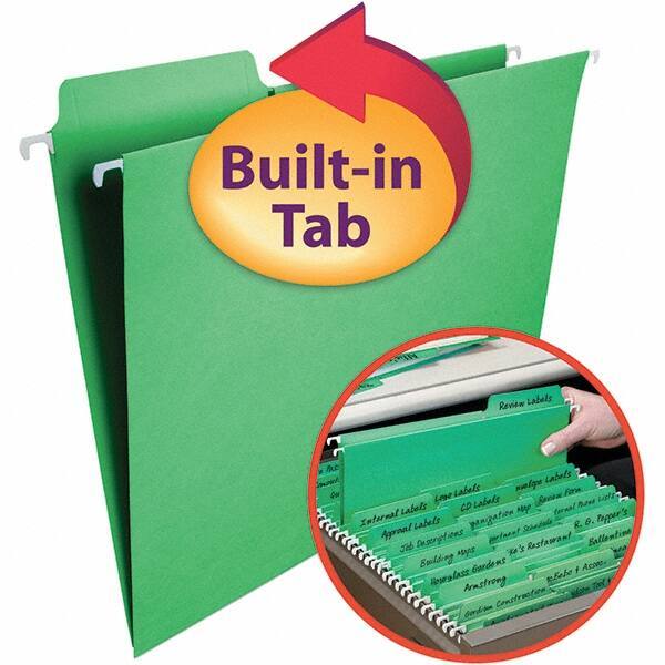 SMEAD - 12-1/4 x 9-1/2", Letter Size, Green, Hanging File Folder - 11 Point Stock, 1/3 Tab Cut Location - Exact Tool & Supply