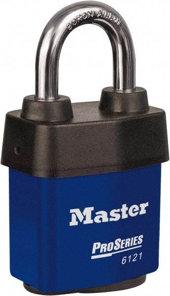 Master Lock - 1-1/8" Shackle Clearance, Keyed Different Padlock - 5/16" Shackle Diam, Laminated Steel - Exact Tool & Supply
