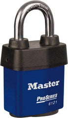 Master Lock - 1-1/8" Shackle Clearance, Keyed Different Padlock - 5/16" Shackle Diam, Laminated Steel - Exact Tool & Supply