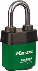 Master Lock - 1-1/2" Shackle Clearance, Keyed Different Padlock - 5/16" Shackle Diam, Laminated Steel - Exact Tool & Supply