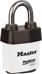 Master Lock - 1-1/8" Shackle Clearance, Keyed Different Padlock - 5/16" Shackle Diam, Laminated Steel - Exact Tool & Supply