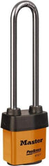 Master Lock - 5-5/8" Shackle Clearance, Keyed Different Padlock - 5/16" Shackle Diam, Laminated Steel - Exact Tool & Supply