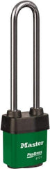 Master Lock - 5-5/8" Shackle Clearance, Keyed Different Padlock - 5/16" Shackle Diam, Laminated Steel - Exact Tool & Supply