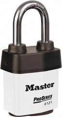 Master Lock - 1-1/2" Shackle Clearance, Keyed Different Padlock - 5/16" Shackle Diam, Laminated Steel - Exact Tool & Supply
