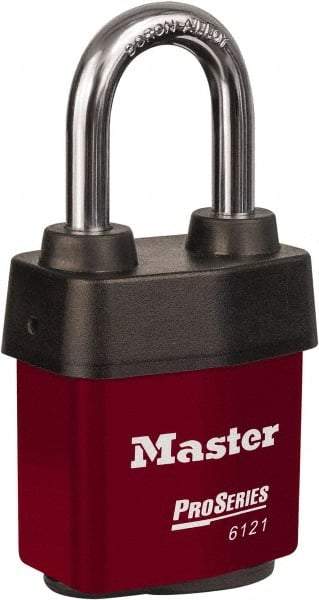 Master Lock - 1-1/2" Shackle Clearance, Keyed Different Padlock - 5/16" Shackle Diam, Laminated Steel - Exact Tool & Supply