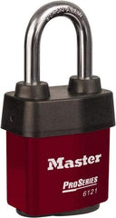 Master Lock - 1-1/2" Shackle Clearance, Keyed Different Padlock - 5/16" Shackle Diam, Laminated Steel - Exact Tool & Supply