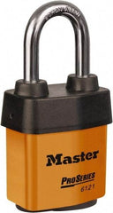 Master Lock - 1-1/2" Shackle Clearance, Keyed Different Padlock - 5/16" Shackle Diam, Laminated Steel - Exact Tool & Supply