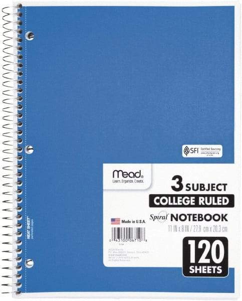 Mead - 120 Sheet, 8-1/2 x 11", College Ruled Spiral Bound Notebook - Assorted Colors - Exact Tool & Supply