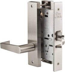 Ability One - Grade 1 Privacy Lever Lockset - 2-3/4" Back Set, Zinc, Satin Stainless Steel Finish - Exact Tool & Supply