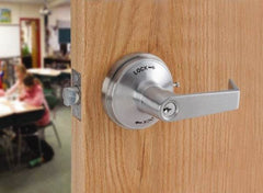 Ability One - Grade 1 Security Lever Lockset - 2-3/4" Back Set, Zinc, Satin Chrome Finish - Exact Tool & Supply