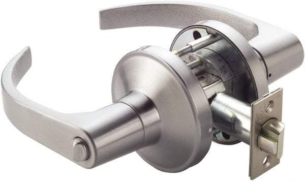 Ability One - Grade 1 Passage Lever Lockset - 2-3/4" Back Set, Zinc, Satin Chrome Finish - Exact Tool & Supply