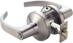 Ability One - Grade 1 Privacy Lever Lockset - 2-3/4" Back Set, Zinc, Satin Chrome Finish - Exact Tool & Supply