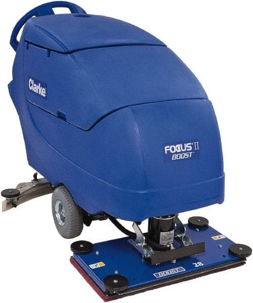 Clarke - 28" Cleaning Width, Battery Powered Floor Scrubber - 0.75 hp, 2,250 RPM, 23 Gal Tank Capacity - Exact Tool & Supply
