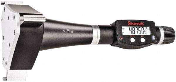Starrett - 4" to 5", IP67, Carbide Face Electronic Inside Micrometer - 0.00005" Resolution, 0.00025" Accuracy, 4-1/2" Gage Depth - Exact Tool & Supply